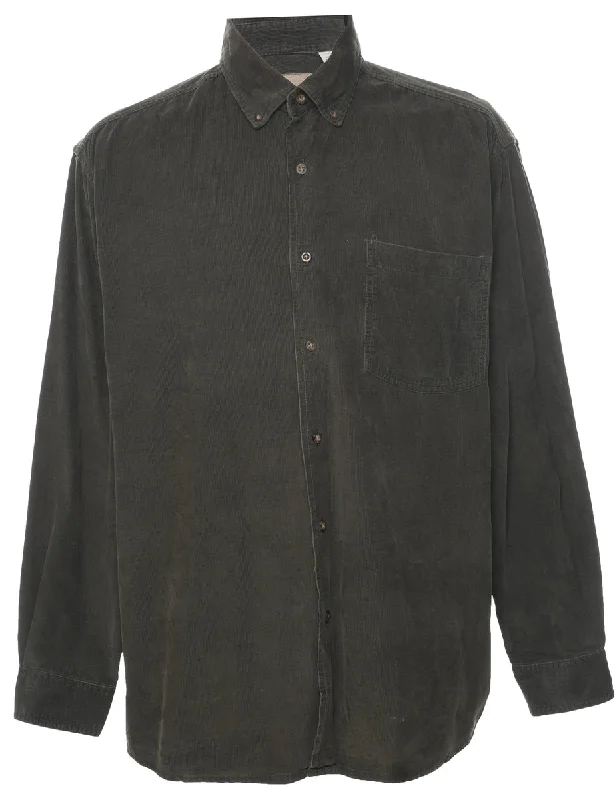 Breathable Design Corduroy Olive Green Shirt - L