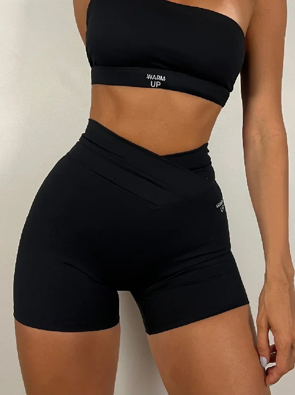 Classic style Asymmetric Jet Black Shorts