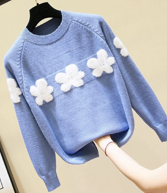High Street Design Sweet round neck flower sweater  041
