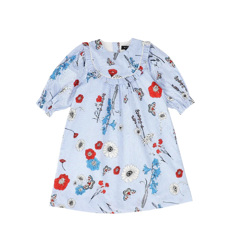 Body Design BAMBOO BLUE STRIPE FLORAL BIB DRESS