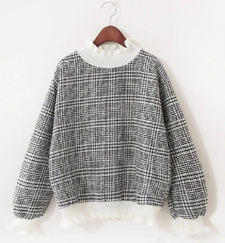 Comfortable And Versatile Cute plaid long sleeve top T-shirt  071