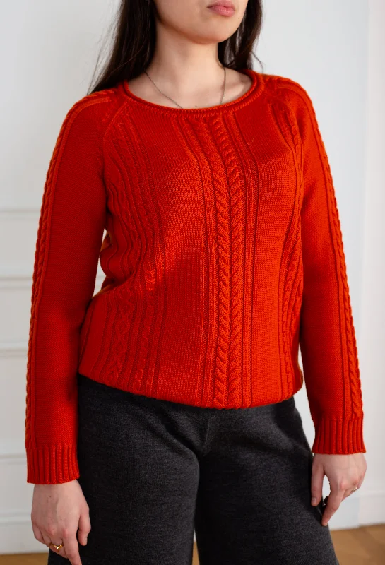Soft Style Women Cable-Knit Sweater red color