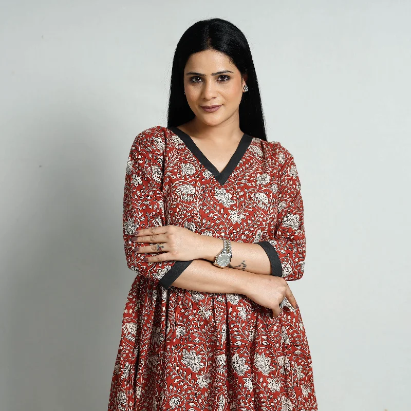 Fashion Innovation Red - Bagru Block Printed Cotton Flared Dress