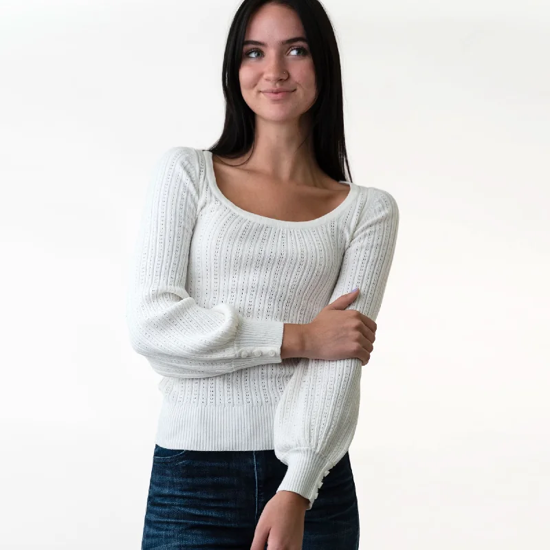 Exquisite Fabrics Scoop Neck Pointelle Sweater