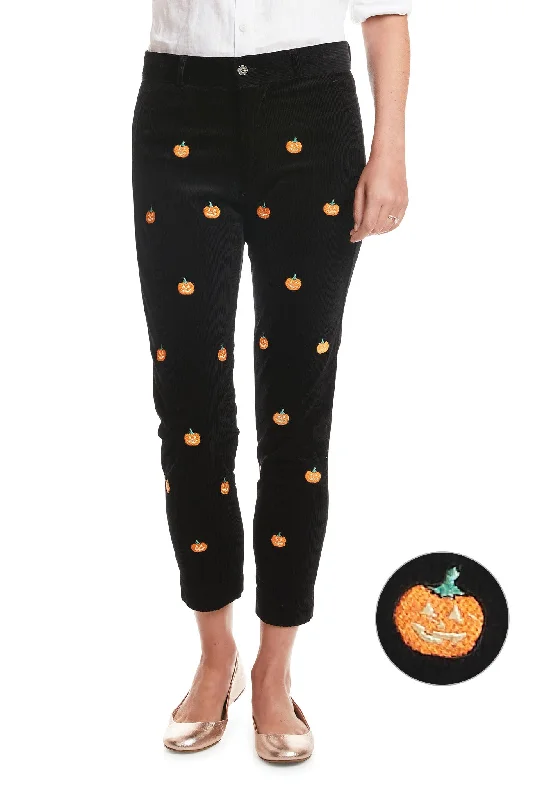 Fashion Selection Beachcomber Corduroy Ankle Capri Black with Jack O'Lantern