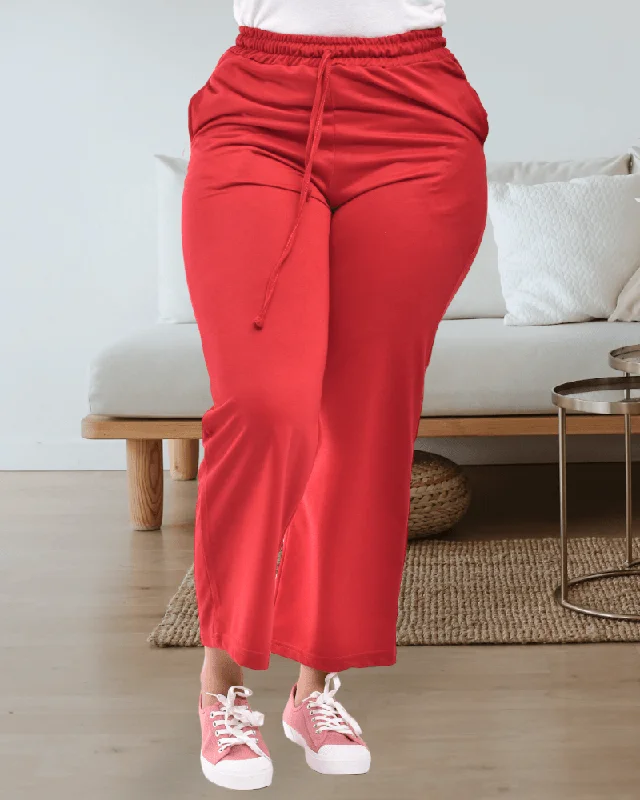 Fashion Style Ladies Wide Leg Red Joggers