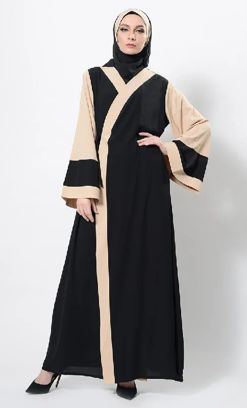 Soft Comfort Color Block Wrap Around Abaya Dress And Hijab Set