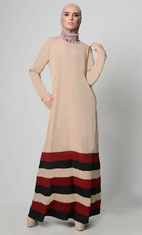Luxury And Elegant Multicolor Tier Matched Lining Abaya-Sand