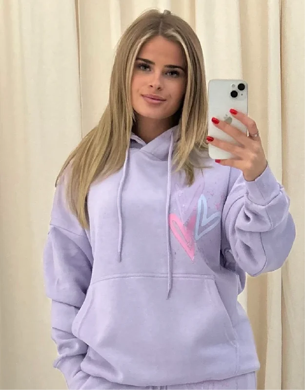 Easy Fashion Miss Runway Pastel Heart Graffiti Hoodie Lilac