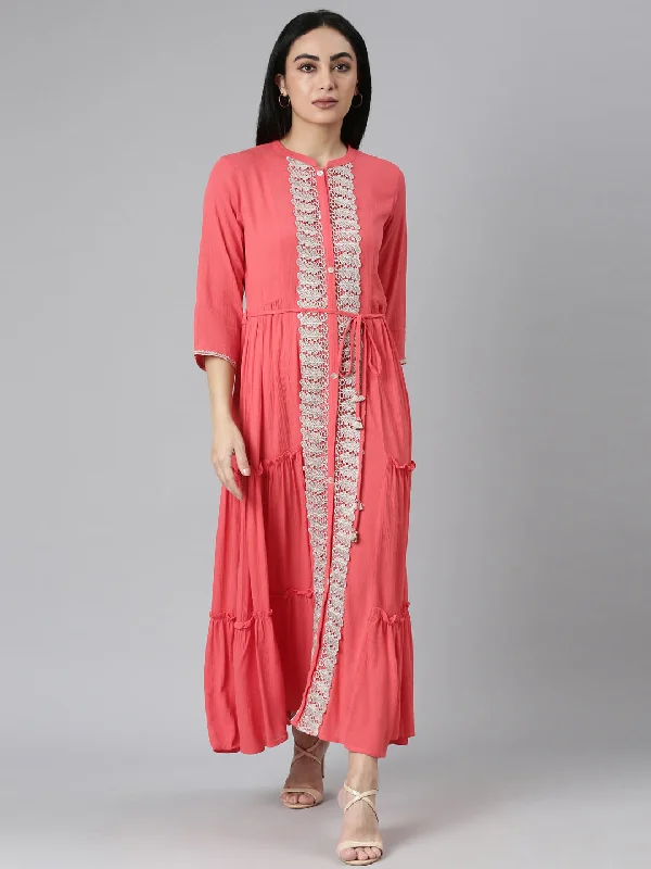 Cozy Outerwear Neerus Orange Flared Casual Solid Maxi Dresses