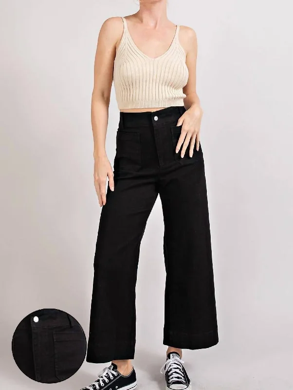 End Of The Year Soft Washed Wide Leg Pants In Black