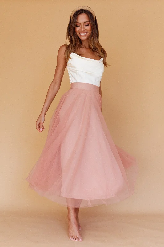 Dressing Tips Jasmine Organza Mesh Elasticated Waist Midi Skirt Lipstick
