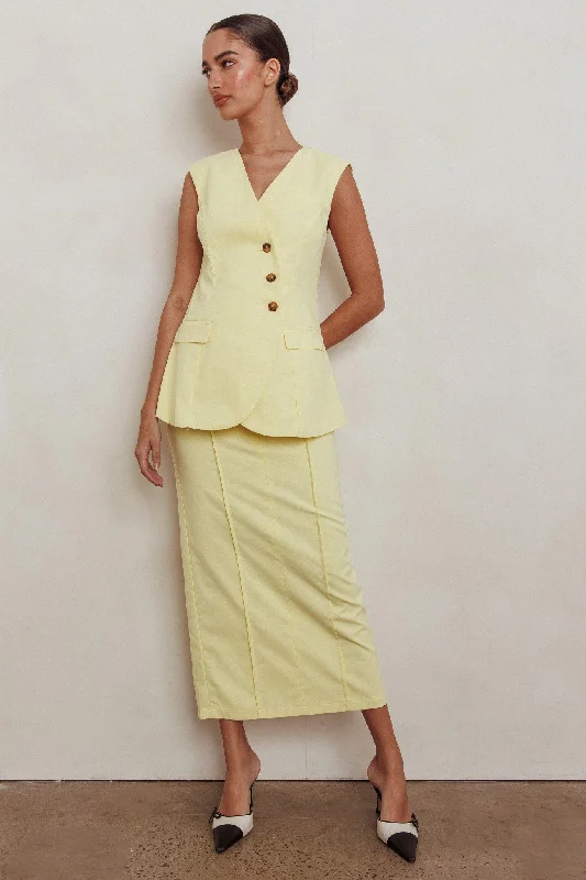 British Style Sweet Treat Column Midi Skirt Lemon