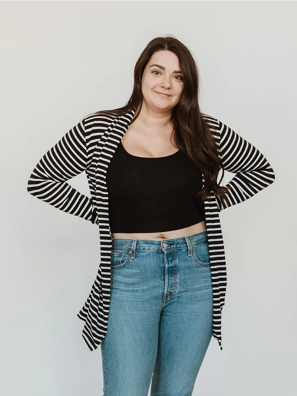 High-waisted pants style Britton Cardigan Stripe