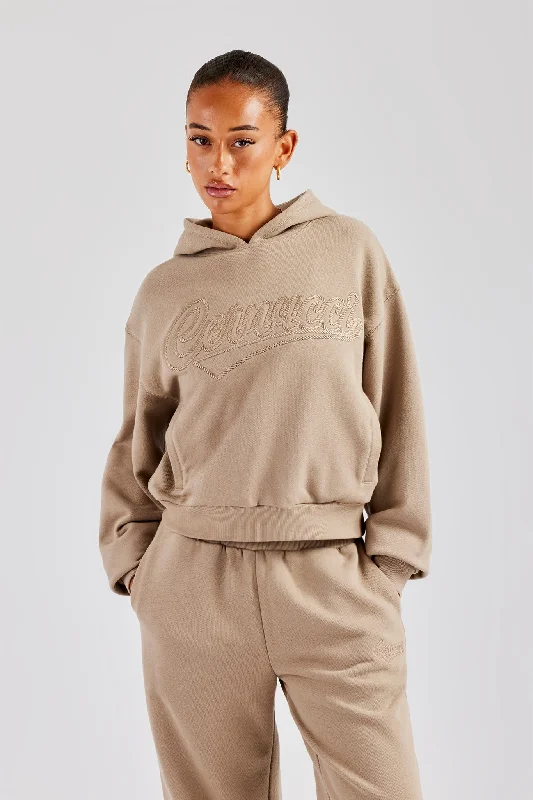 Casual Elegance Rope Embroidery Oversized Hoodie - Taupe