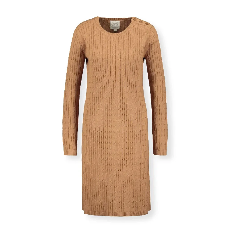 Ethnic Style Cable Sweater Dress with Elbow Patches