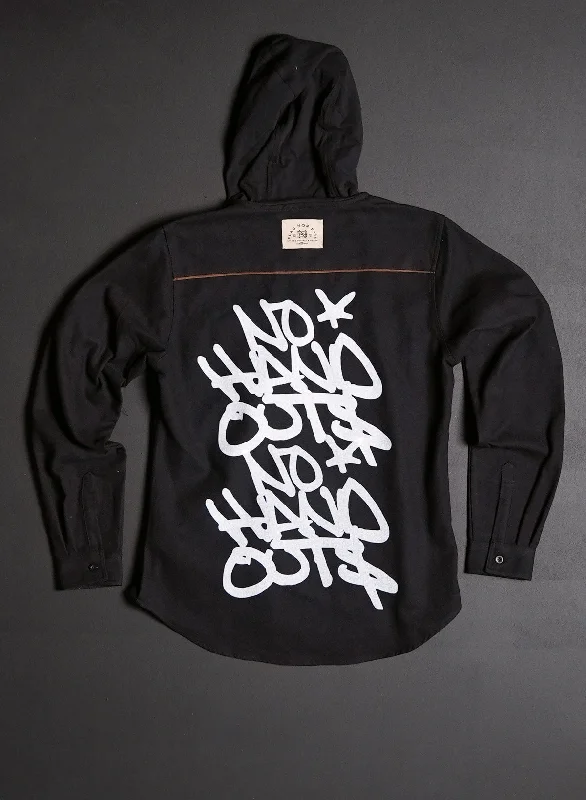 Fresh And Natural WOMEN'S HOODED NO HANDOUTS X FOREVER FLANNEL - BLACK