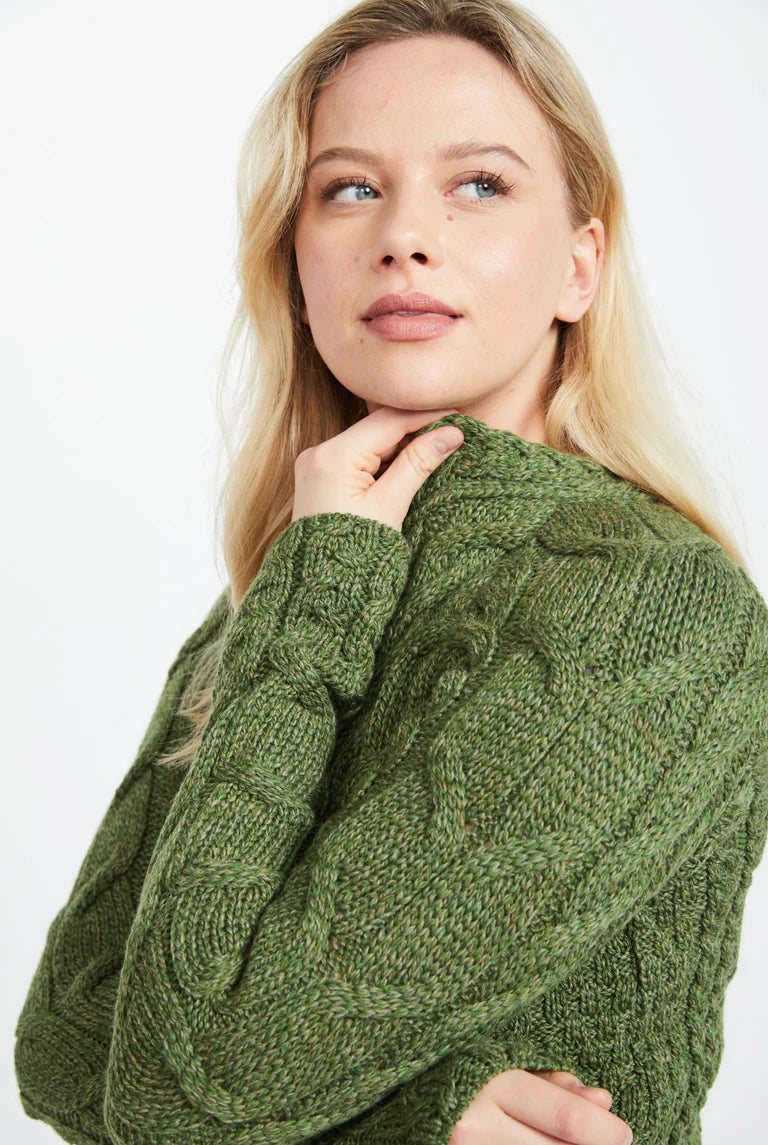 New Products Aran - Listowel Aran Cabled Sweater - Meadow Green