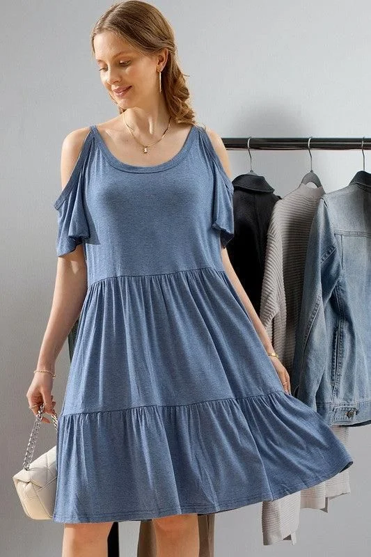 Light And Breathable SHORT SLEEVE CUT OUT SHOULDER MIDI DRESS