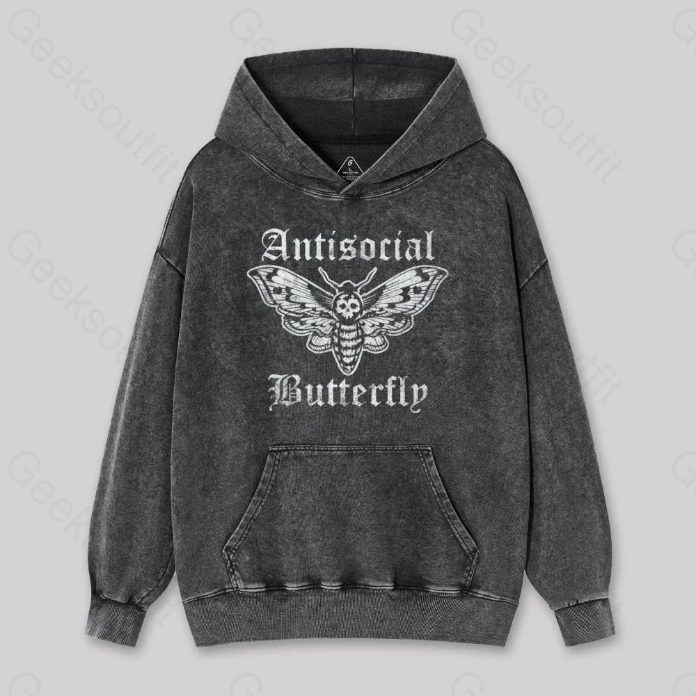 Cozy Dress Funny Antisocial Butterfly Washed Hoodie