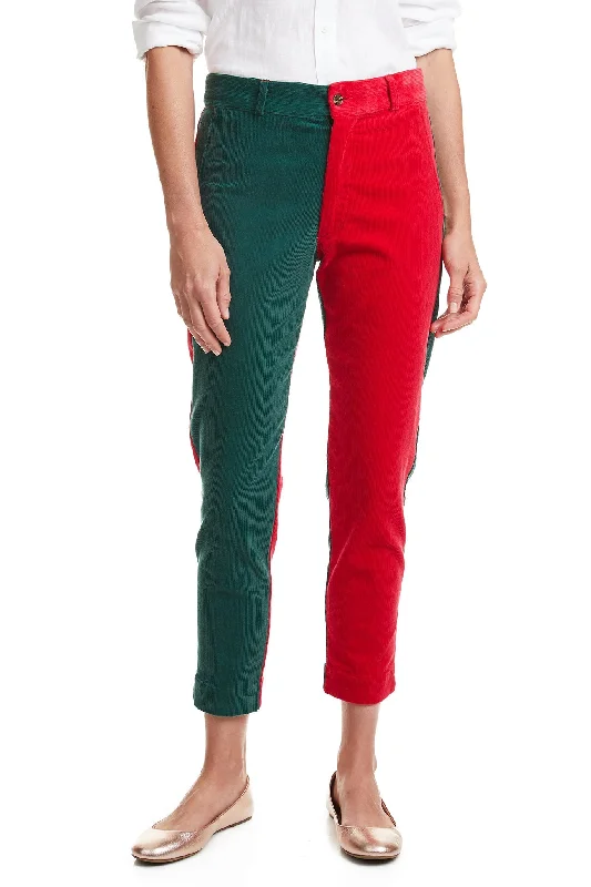 Fresh And Natural Beachcomber Corduroy Ankle Capri Hunter and Crimson Panel