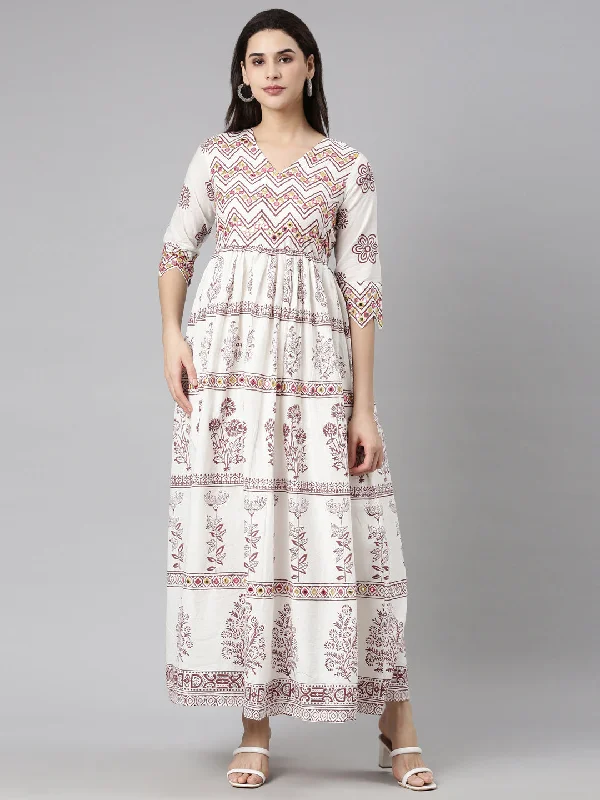 Fashion Pioneer Neerus Brown Flounce Casual Floral Fit and Flare Dresses