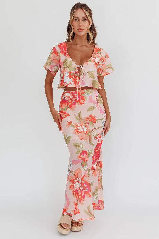 Retro Design La Vie Floral Maxi Skirt Peach