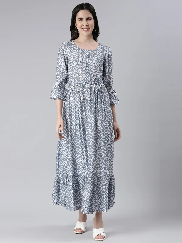 Fashion Must-have Neeru's Blue Maxi Casual Printed Dresses