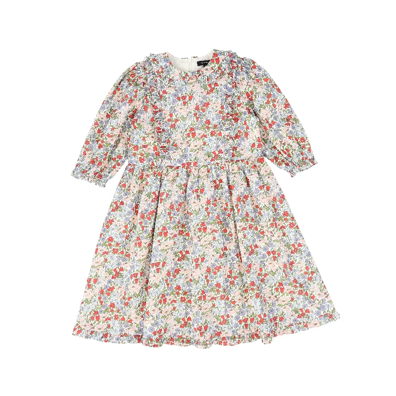 Cute Design BAMBOO PASTEL FLORAL RUFFLE TRIM DRESS