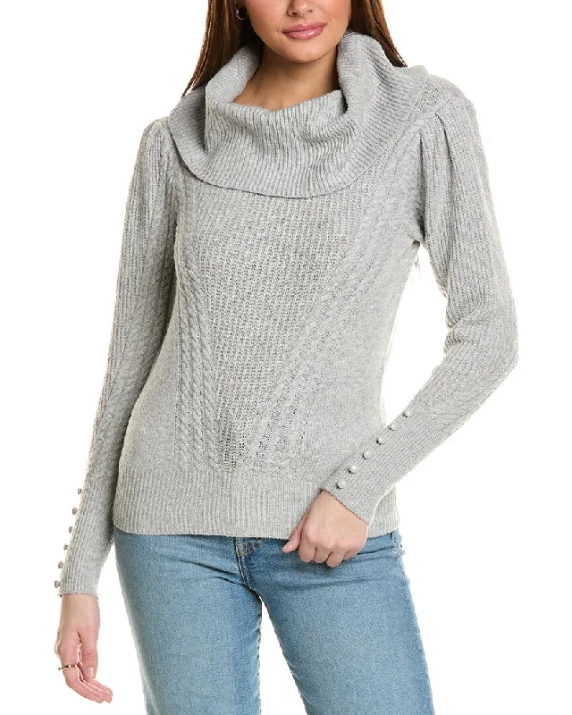 Street Letter Style T Tahari Cowl Neck Placed Rib Cable Sweater