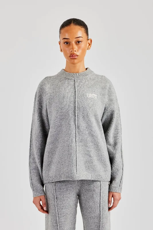 Retro Stripes Seam Detail Knitted Sweatshirt - Grey