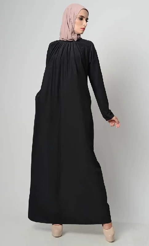 Personalized Clothing Raglan Style Neck Pleats Abaya