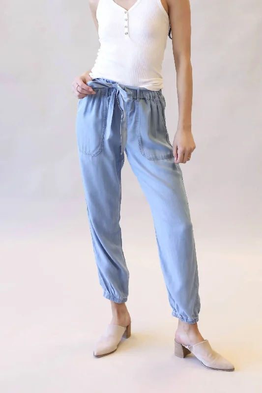 Slightly Flared Design Paperbag Waist Joggers In Blue