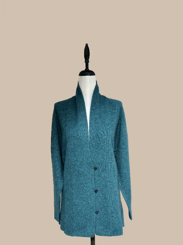 Fashion Pioneer Zonia Long Yak Sweater Coat - Dark Aqua