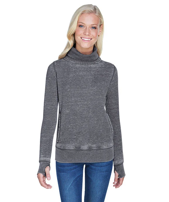 Urban Design Sense JA8930 - J America Ladies Zen Fleece Cowl Neck Sweater | Dark Smoke