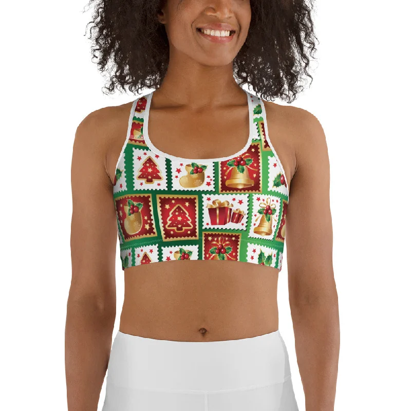Tropical Style Christmas Stamps Sports Bra