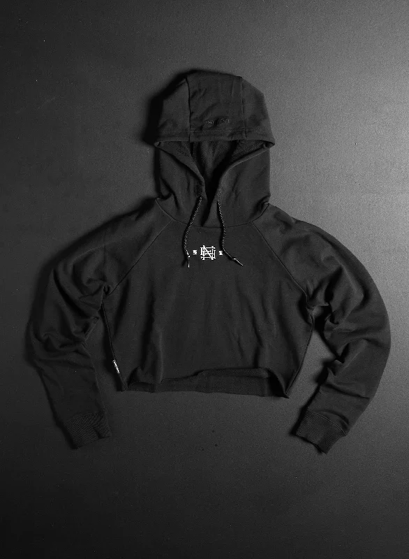 Denim Design EMB CROP HOODIE - BLACK