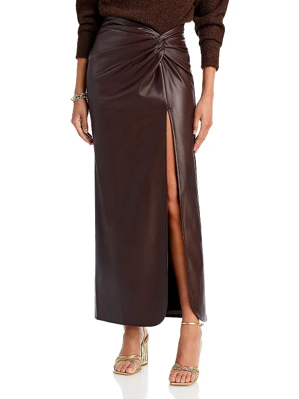 Fashion Must-have Carmela Womens Faux Leather Gathered Maxi Skirt