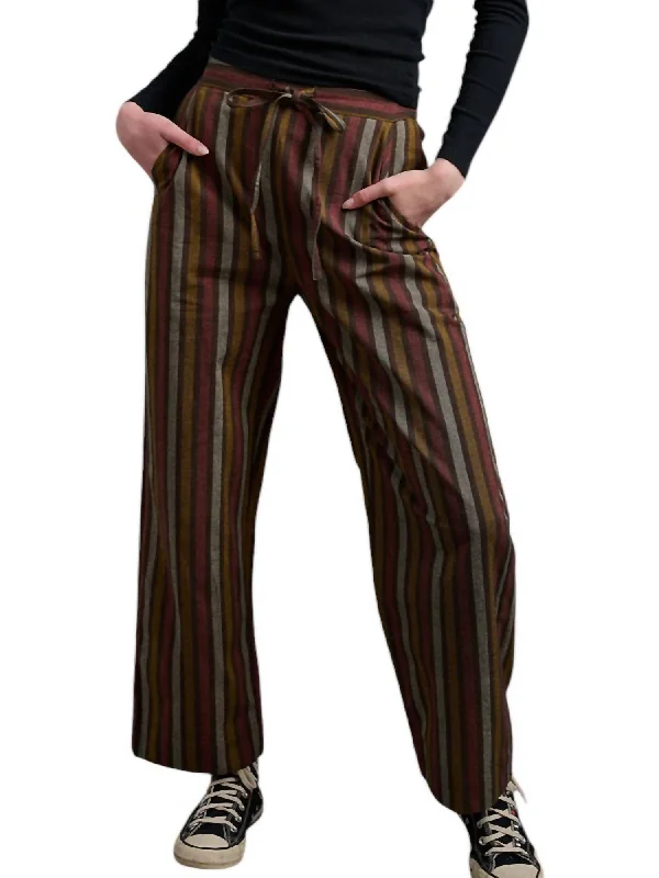 Romantic And Sweet Emmy Drawstring Pants In Chocolate Stripe