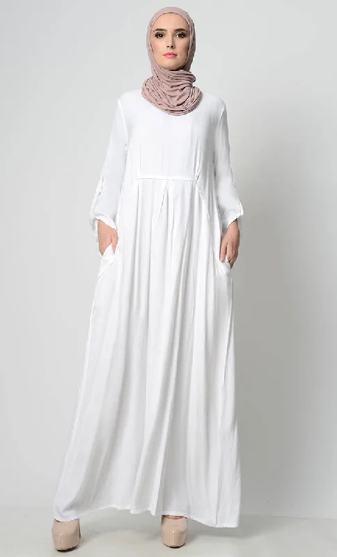 Stretch Design Roll-Up Sleeve Rayon Abaya
