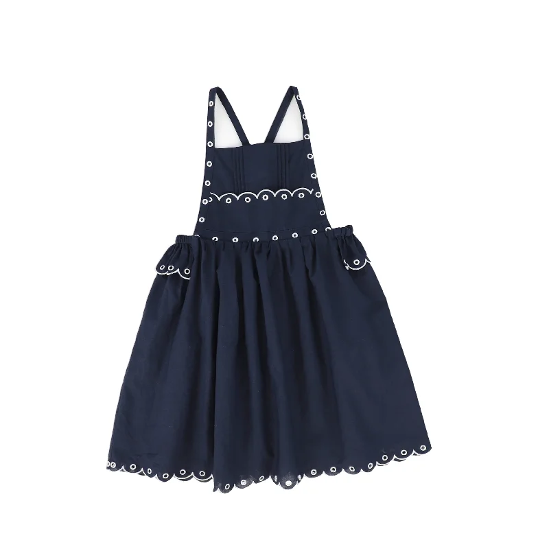 Fashionable Prints BAMBOO NAVY SCALLOP EYELET DRESS
