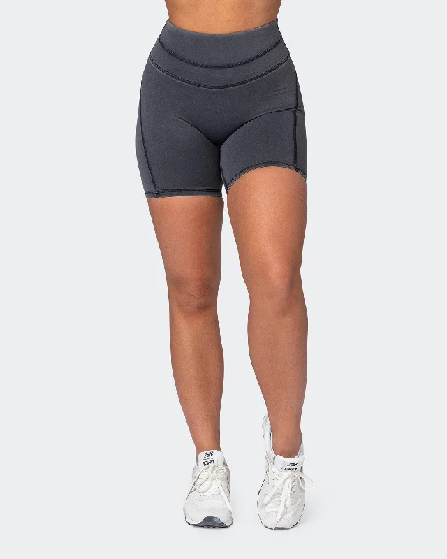 Sports High Waist Style Second Skin Bike Shorts - Washed Black