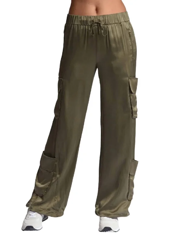 Trendy Looks Chelsea Silk Wide Leg Cargo Pants In Burnt Olive