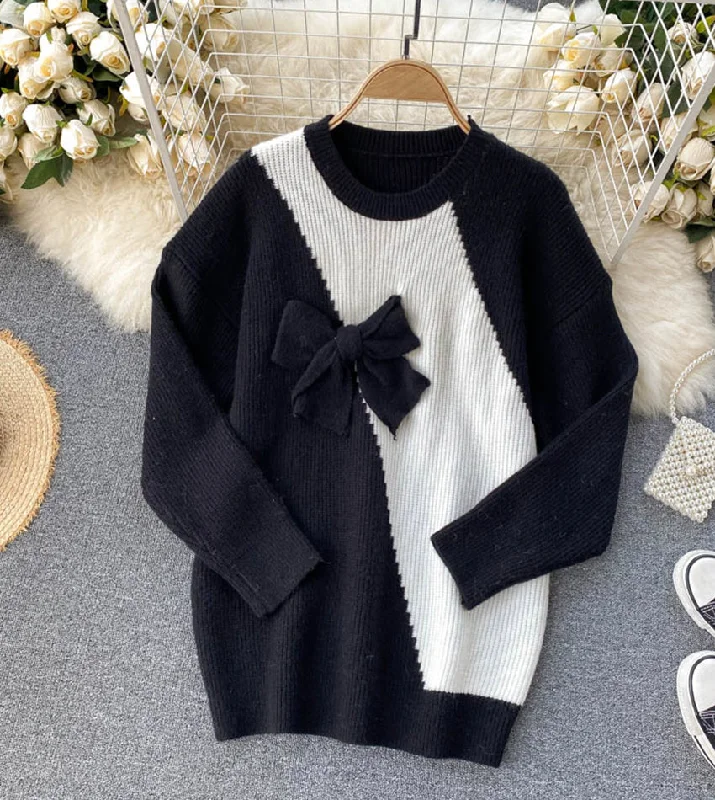 Autumn Selection Cute bow knitted sweater dress  056
