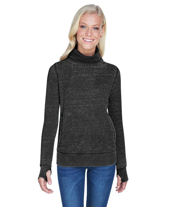Modernism JA8930 - J America Ladies Zen Fleece Cowl Neck Sweater | Twisted Black