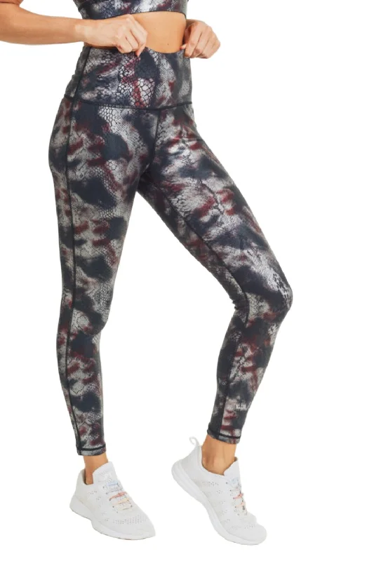 Carefree Style Mono B Foil Snake Print High waist Leggings APH3010 and Plus