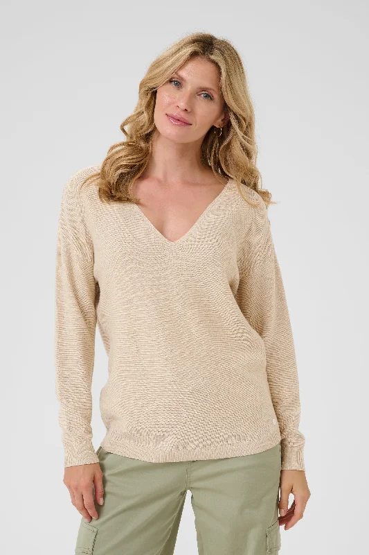 Classic Design Cream Sillar Long Sleeve Pullover