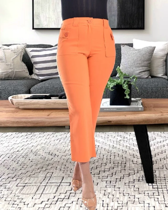 French Retro Ladies Orange Capri Pants