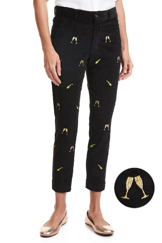 Retro Fashion Beachcomber Corduroy Ankle Capri Black with Champagne Toast