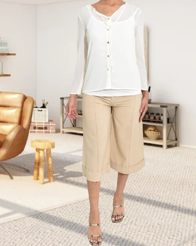 Playful Style Beige Fold Up Capri Pants